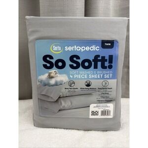 Serta Sertapedic Grey 4pc Twin Sheet Set So Soft Deep Pocket Boxer Hem Elastic